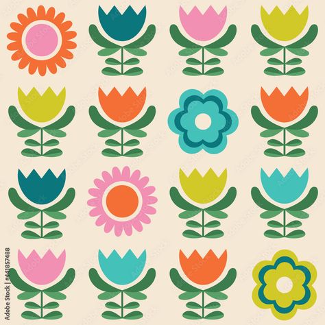 Repeat Design, Folk Floral, Scandinavian Pattern, Folk Art Flowers, Nordic Scandinavian, Scandinavian Folk Art, Abstract Minimalist, Vibrant Flowers, Geometric Flower