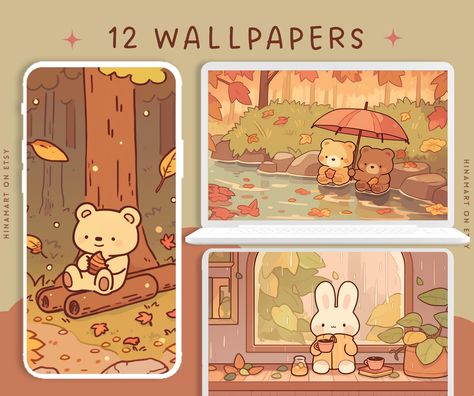 Kawaii Fall Wallpaper, Lofi Desktop Wallpaper, Cozy Autumn Wallpaper, Fall Illustration Autumn, Cute Autumn Wallpaper, Fall Wallpaper Laptop, Cozy Wallpapers, Autumn Wallpapers, Rain Wallpaper