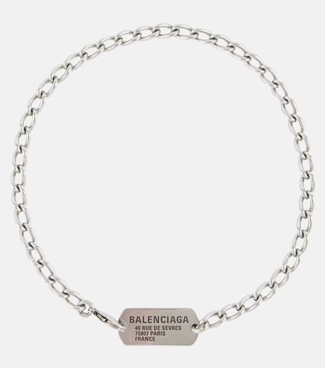 Logo tag necklace in silver - Balenciaga | Mytheresa Balenciaga Necklace, Balenciaga Jewelry, Vintage Silver Necklace, Balenciaga Logo, Color Name, Onyx Necklace, Logo Tag, Brass Necklace, Chain Choker Necklace