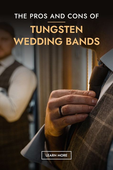 When choosing a wedding band, grooms-to-be have a variety of options to consider. In recent years, tungsten has emerged as a popular material for men’s wedding bands, thanks to its unique properties and modern appeal. But what exactly is tungsten, and what are the pros and cons of choosing a tungsten wedding band? Explore right now! Tungsten Rings For Men, Groom Wedding Band, Tungsten Wedding Band, Tungsten Rings, Tungsten Mens Rings, Stylish Rings, Tungsten Wedding Bands, Tungsten Ring, Men's Rings