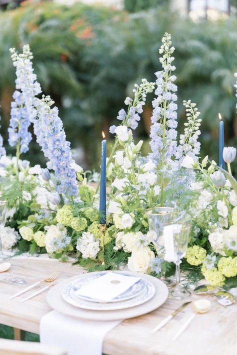 Powder Blue Wedding, Blue White Weddings, Flowers Candles, Blue And White Flowers, Blue Wedding Inspiration, Light Blue Wedding, Garden Party Wedding, Coastal Wedding, Wedding Tablescapes