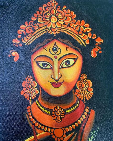 Durga Mural Painting, Durga Pooja Drawing, Navratri Durga Mata Drawing, Navratri Devi Drawing, Maa Durga Canvas Painting, Durga Maa Paintings Folk Art, Durga Maa Paintings Canvas, Devi Durga Paintings, Durga Painting Canvases