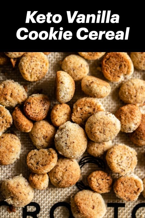 Keto Cereal Recipe, Gottfried Protocol, Cereal Bites, Vegan Cereal, Low Carb Crunchy Snacks, Cookie Cereal, Keto Crackers, Cookies For Breakfast, Keto Cereal