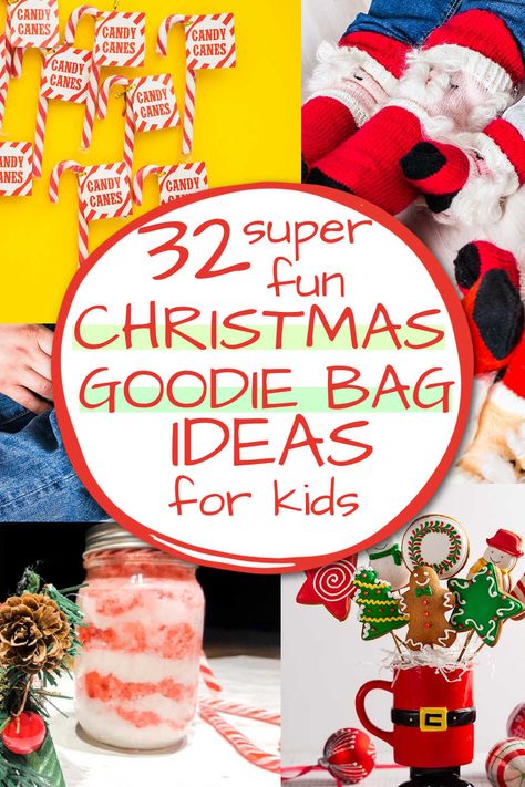 Kids Treat Bags Christmas, Treat Bags For Kids Christmas Party, Christmas Candy Bags Ideas Kid, Christmas Party Loot Bags, School Holiday Goodie Bags, Kids Christmas Bags For School, Pre K Christmas Treat Bags, Pre K Christmas Party Favors, Kindergarten Christmas Gifts For Classmates