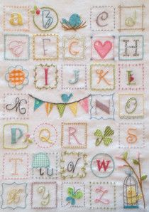 Pine Needles at Gardner Village: Spring ABC's in the store! Doodle Stitch, Daily Embroidery, Pine Mountain, Embroidery Alphabet, Embroidery Sampler, Bra Strap, Embroidery Monogram, Mountain Designs, Simple Embroidery