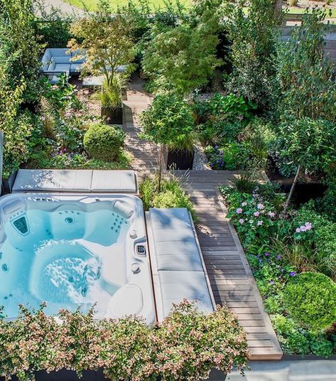 Smaller havens — Lynne Marcus Garden Design London Sunken Jacuzzi, Hot Tub Area, Lap Pool Designs, Sunken Hot Tub, Garden Design London, Hot Tub Surround, Hot Tub Designs, Guildford Surrey, Spa Jacuzzi