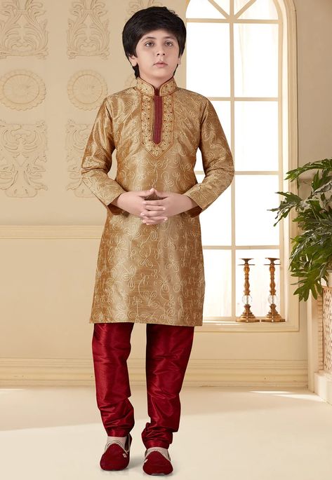 Embroidered Art Silk Kurta Set in Beige : UND765