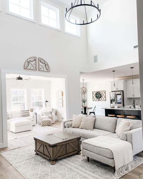 Sherwin Williams Alabaster White living room ideas - Farmhousehub Updated Cabin, Living Room Studio, Church Conversions, Studio Mcgee Target, Coastal House, Room Studio, Fall Home Tour, Open Living, Gathering Room