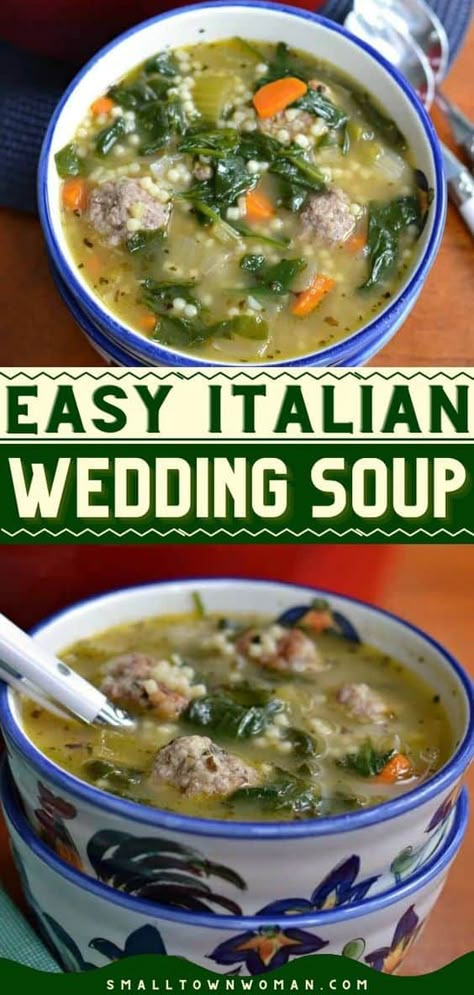 Pork And Beef Meatballs, Easy Italian Wedding Soup, Italian Wedding Soup Recipe, Small Town Woman, Carrots Celery, Wedding Soup, Beef Meatballs, Pasta Soup, Easy Italian