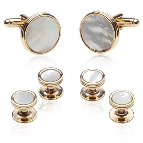 PRICES MAY VARY. QUALITY CUFFLINKS FOR MEN: Mother of Pearl and Gold Tuxedo Cufflinks and Studs Formal Set by Cuff-Daddy THE PERFECT SET: Excellent for weddings, formal, business attire and an overall polished shirt finish look, best gifts for men, grooms, father, boss, boyfriend, husband. THOUGHTFUL GIFT: For weddings, anniversaries, birthdays, special occasions, business partnerships, Christmas, etc. HARD-SIDED GIFT BOX: Each set comes in a sleek clamshell box that snaps shut and is ready for Elegant Cufflinks With Gift Box, Classic Jewelry With Gift Box For Father's Day, Classic Jewelry For Father's Day With Gift Box, Classic Father's Day Jewelry With Gift Box, Elegant Cufflinks In Gift Box For Father's Day, Elegant Cufflinks With Gift Box For Father's Day, Elegant Father's Day Cufflinks In Gift Box, Classic Jewelry Gift For Father's Day, Elegant Formal Cufflinks With Gift Box