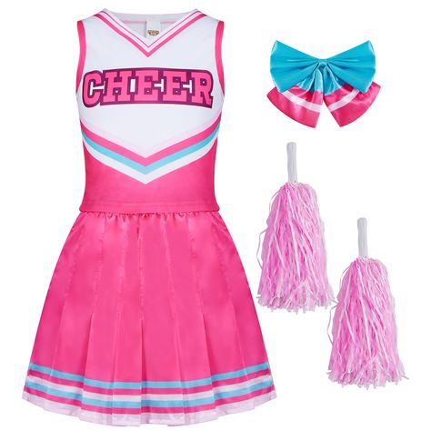 Cheerleader Costume Halloween, Cheerleader Costume Kids, Girls Cheerleader Costume, Cheerleader Halloween, Cheerleader Halloween Costume, Cheer Costumes, Cheerleading Party, Themed Costumes, Pink Pom Poms