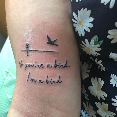 If you’re a bird, I’m a bird    The Notebook arm tattoo :)   #tattoo #thenotebook #birds #armtattoo #cutetattoo #notebooktattoo If You're A Bird I'm A Bird Tattoo, If You're A Bird I'm A Bird, If You’re A Bird I’m A Bird Tattoo, The Notebook Tattoo Ideas, The Notebook Tattoo, A Bird Tattoo, Heaven Tattoos, Literary Art, Bird Tattoo