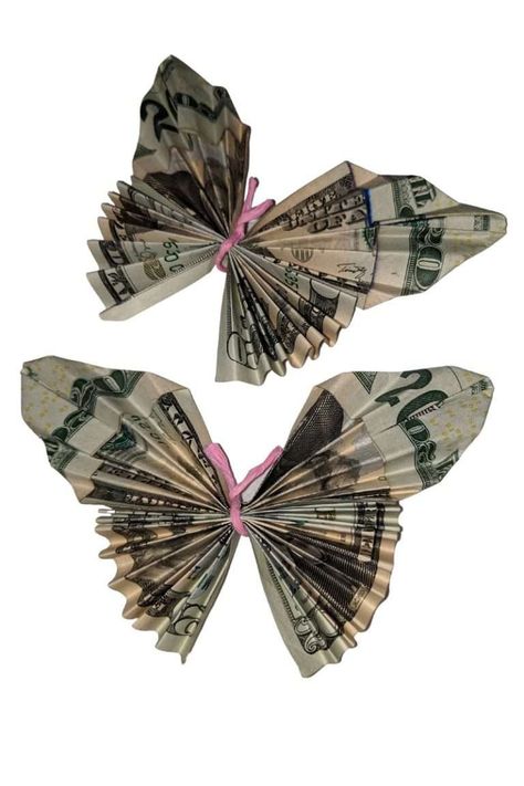 Butterfly Money Gift Easily Do It Yourself - Grinswin Dollar Bill Origami Butterfly Easy, Butterfly Dollar Bill, Money Butterfly Origami, Dollar Bill Butterfly, Dollar Folding, Oragami Money, Money Butterfly, Butterfly Money, Easy Money Origami