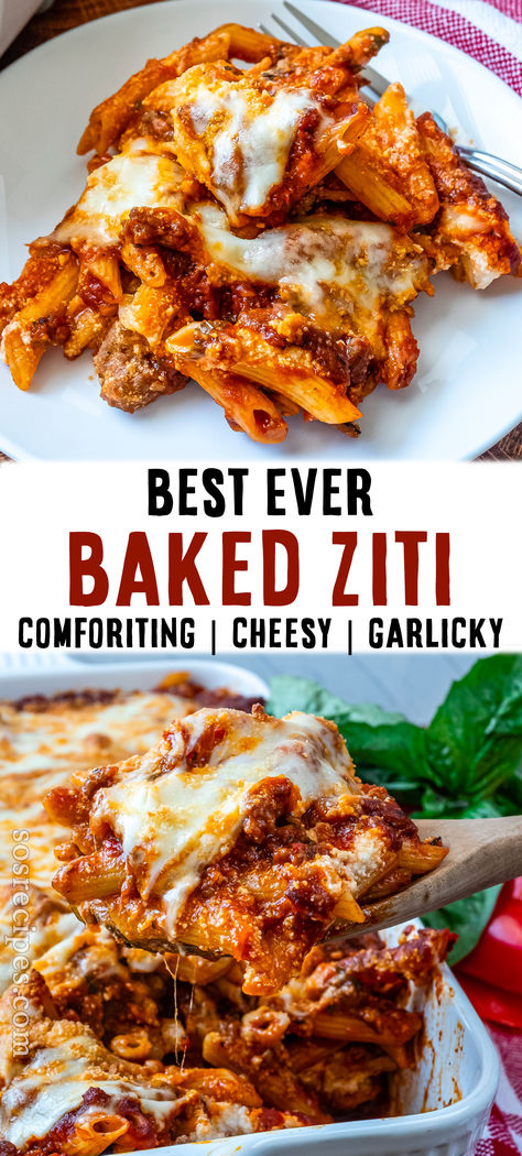 HOW TO MAKE BAKED ZITI RECIPE? Can you think of anything better than a hot, cheesy baked pasta dish with tomato sauce and sausage? It makes my mouth water just thinking of the smell in my kitchen.  Everybody loves a great baked pasta recipe, but they can take a lot of time to make. Baked Ziti Authentic, Baked Ziti For One, Dinner Ideas In The Oven, Olive Garden Baked Ziti Recipe Copycat, Quick Comfort Meals, Skillet Baked Ziti, Baked Ziti No Boil Pasta, Ziti Sauce Recipes, Sausage Ziti Bake