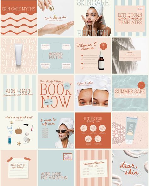 The Summer I Turned Pretty but Esti edition ;)  Boost your esthetician business this summer with our customizable social media templates designed specifically for Instagram! Perfect for showcasing your skincare expertise, these eye-catching and professional templates will help you attract more clients and grow your online presence.  25 editable Canva Social Media Templates that you can personalize for your feed and audience! Shop now and step up your esti social media + summer marketing game! Skin Care Myths, Social Media Summer, Skincare Social Media, Spa Marketing, Social Media Branding Design, Summer Marketing, The Summer I Turned Pretty, Social Media Templates, Social Media Branding