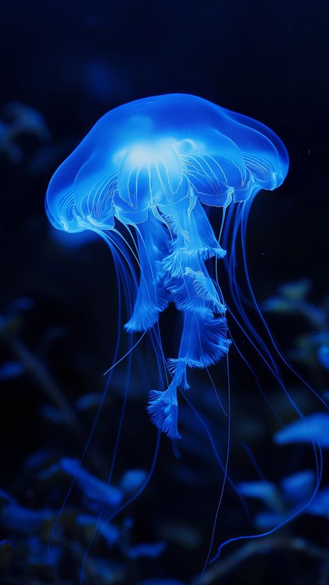 Real Jellyfish Wallpaper, Mystical Blue Aesthetic, Water Phone Background, Under The Water Aesthetic, Giant Phantom Jellyfish, Blue Animals Aesthetic, Blue Frog Aesthetic, Get Rotated Shark, Lionfish Aesthetic