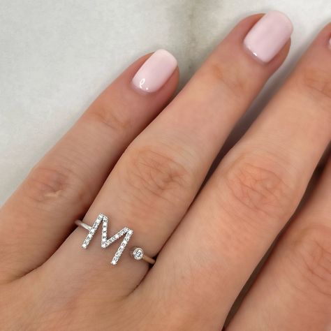 ♥ This is a Letter M Diamond Ring. It is set in real solid 14k Gold. You can choose from 14k White Gold, 14k Yellow Gold or 14k Rose Gold. ♥ Diamond Initial Ring / Diamond Letter Ring / Personalized 14k Initial Diamond Ring / Diamond Monogram Ring / Personalized Diamond Ring / High Quality / Natural Diamond Ring ♥ Perfect gift for mom, wife, fiancee, girlfriend, valentine, daughter, family, friend, or even yourself! It can be a special gift for mother's day, valentine's day, a wedding, an annive Unique Diamond Earrings, M Ring, Alphabet Ring, Diamond Monogram, Ring Name, Fashion Vocabulary, Letter Ring, Monogram Ring, Earrings Design