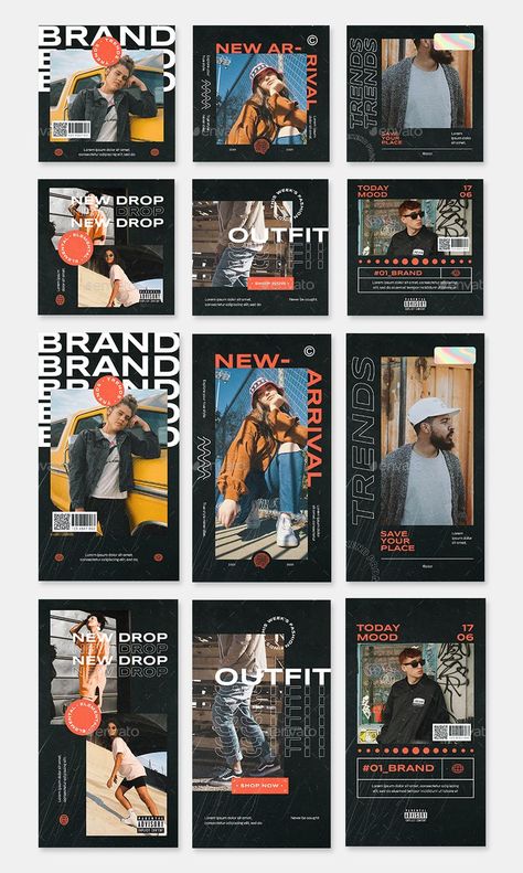 Street Wear Fashion Instagram Post and Story Templates PSD - 12 PSD Files Streetwear Fashion Instagram, Fashion Instagram Post, Instagram Fonts, Instagram Grid Design, Street Wear Fashion, Instagram Font, Social Media Branding Design, Handwritten Logo, Instagram Template Design