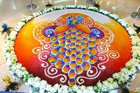 30 Best Simple and Easy Rangoli Designs With Pictures | Styles At Life Peacock Rangoli Design, Happy Diwali Rangoli, Best Rangoli Design, Wedding Peacock, Unique Rangoli, Rangoli Designs For Competition, Indian Rangoli Designs, Peacock Rangoli, Rangoli Simple