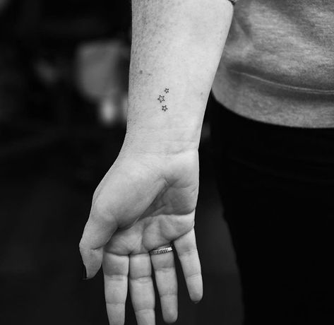 Tiny Stars Tattoo Behind Ear, 3 Stars Tattoo Wrist, Three Stars Tattoo Simple, Tiny Stars Tattoo Wrist, Sibling Star Tattoo, Three Star Tattoo Simple, 3 Small Stars Tattoo, Four Stars Tattoo, Micro Star Tattoo