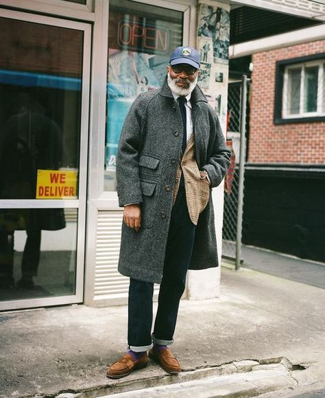 Drake's on Instagram: "Drake’s in Seoul. On the ground in Dosan, our friend Jason Jules wears the the grey herringbone wool raglan coat and the Prince of Wales check Mk. VII Harris Tweed Games blazer. #drakes" Raglan Coat, Shirt Collar Types, Drake London, Denim Polo, Herren Style, Urban Cowboy, Grey Herringbone, Stylish Hats, Coat Outfits