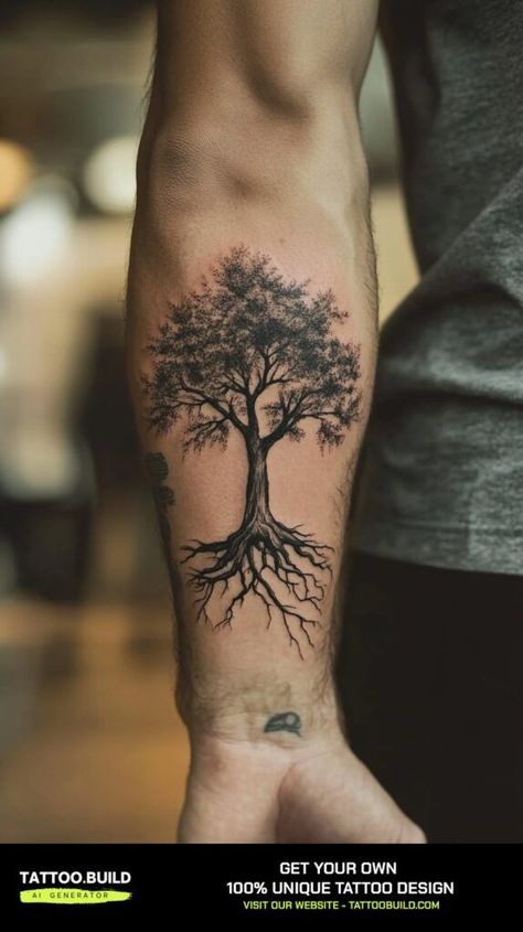 Trees With Roots Tattoo, Tatoos Design Unique, Tree Tattoos With Roots, Egyptian Tree Of Life Tattoo, Tree Of Life Rib Tattoo, Men Tree Tattoo Arm, Rooted Tattoo Ideas, African Tree Of Life Tattoo, Tree Tattoos On Back