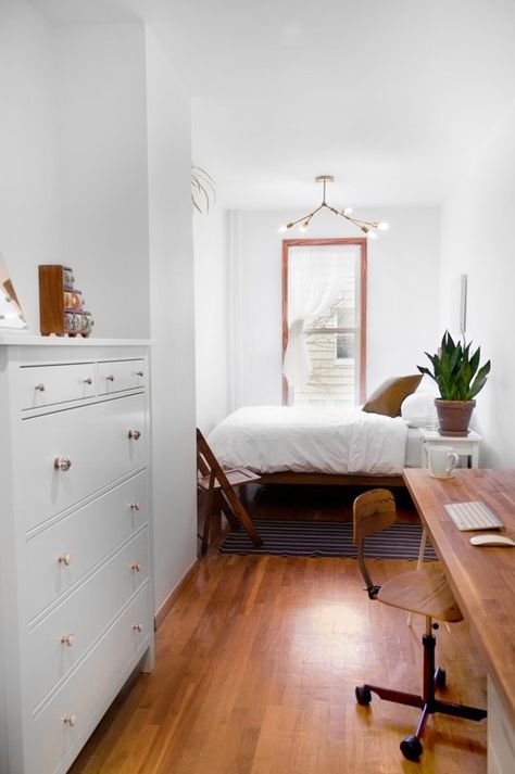 Design Dozen: 12 Clever Space-Saving Solutions for Small Bedrooms Hemnes Dresser, Reka Bentuk Dalaman, Design Ložnic, Ikea Hemnes, Budget Bedroom, Small Bedroom Decor, Wooden Floors, Bedroom Retreat, Hemnes