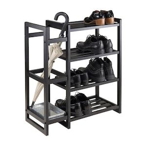 Winsome Wood 10 Pair Black Wood Shoe Cabinet at Lowes.com Rak Sepatu Diy, Shoes Racks, Industrial Shoe Rack, Projek Diy, Metal Shoe Rack, Welded Furniture, Diy Shoe Rack, Wooden Rack, Metal Furniture Design