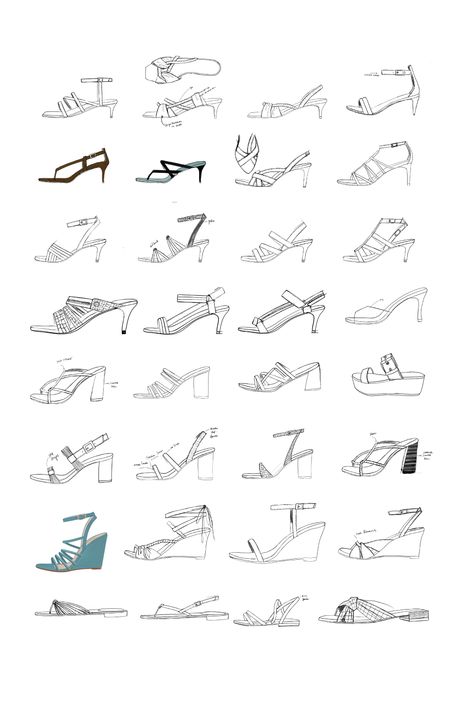 Shoe sandal sketches by shoe and accessory designer Nalini Arora. Check out the blog to read about the latest happenings in the studio. Sandal Drawing Reference, Accessory Design Sketches, How To Draw Sandals, Shoe Sole Drawing, Male Shoes Drawing, Fashion Accessories Drawing, Heels Drawing Sketches, Shoes Drawing Simple, Sandal Sketch