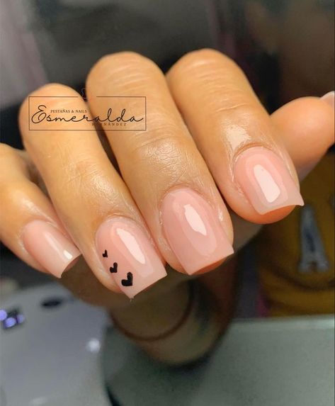 Short Classy Valentine Nails, Short Biab Nail Designs Valentines, Simple Classy Valentines Day Nails, Short Nails Feb 2024, Nude Valentines Day Nails Short, Valentines Nude Nails, Double Heart Nail Design, Valentines Manicure Ideas For Short Nails, Short Square Nails Valentines