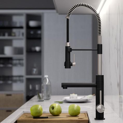 Commercial Style Kitchen, Stainless Kitchen Faucet, Farmhouse Sink Faucet, Pot Filler Kitchen, Kitchen Faucet With Sprayer, Stainless Kitchen, Black Kitchen Faucets, Sleek Kitchen, Pot Filler