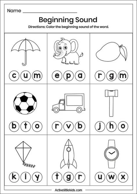 Phonics Worksheets For Kindergarten, Initial Sounds Worksheets, Free Phonics Worksheets, Easy Math Worksheets, Learning Centers Preschool, Shape Worksheets For Preschool, Phonics Worksheets Free, Beginning Sounds Worksheets, Kindergarten Phonics Worksheets