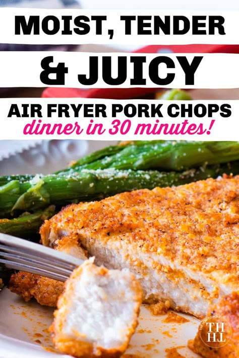 Delicious Air Fryer Pork Chops - juicy, tender, and ready in less than 30 minutes! Air Fryer Recipes Pork Chops, Pecan Crusted Pork Chops, Air Fry Pork Chops, Air Fryer Recipes Pork, Cheese Pork Chops, Parmesan Crusted Pork Chops, Parmesan Pork Chops, Air Fryer Pork, Air Fryer Pork Chops