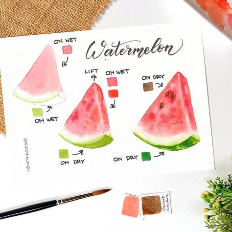 27 Fun Watercolor Painting Tutorials from Sisca Wungu - Beautiful Dawn Designs Watercolor Painting Ideas, Watercolor Food Illustration, Beautiful Dawn, Food Art Painting, Learn Watercolor Painting, Step By Step Watercolor, Learn Watercolor, Watercolor Tips, Watercolor Food