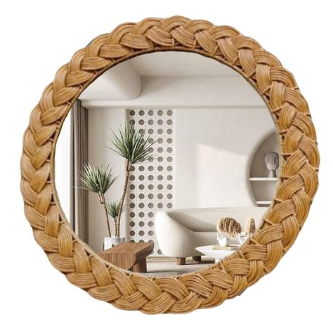 PRICES MAY VARY. Perfect Dimensions: With an outer frame of 24.5 inches and a mirror diameter of 20.5 inches, this piece balances size and visibility to make an elegant statement in any space. Contemporary Poly Rattan Weave: The synthetic rattan frame is intricately braided, offering the rustic charm of natural fibers with the enhanced durability and resilience of modern materials. Substantial Reflection Area: The generous 20.5-inch mirror provides a wide, clear view, making it both a practical