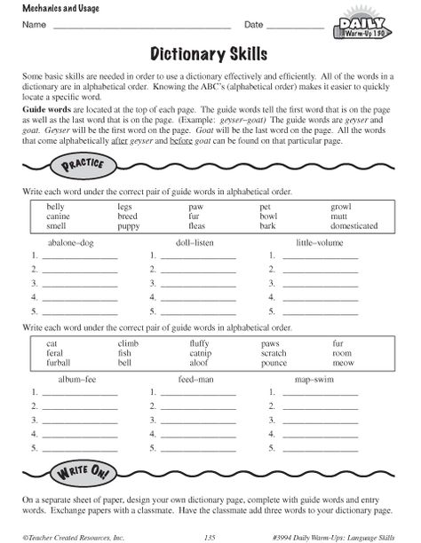 Guide Words Activities Dictionary, Dictionary Skills Worksheet, Thesaurus Activities, Dictionary Activities, 2024 Activities, Capitalization Worksheets, Worksheets 3rd Grade, Esl Materials, Hygiene Activities