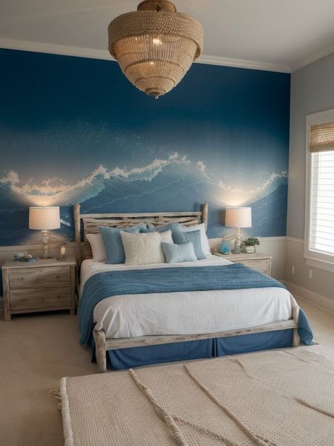 Ocean Inspired Bedroom, Nautical Decor Living Room, Sea Bedrooms, Nautical Decor Bedroom, Ocean Themed Rooms, Ocean Room Decor, Ocean Bedroom, Beachy Room Decor, Ocean Themed Bedroom