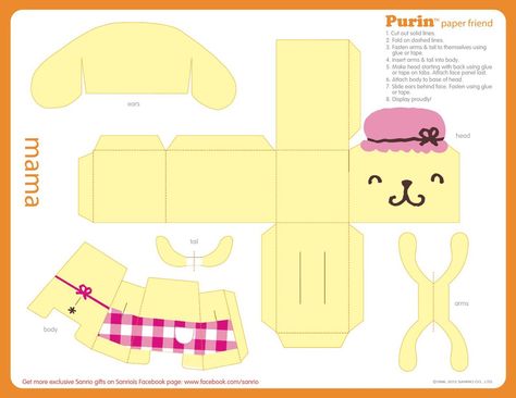 MAMA POMPOMPURIN Printable Paper Friend Pompompurin Paper Doll, Pompompurin Printable, Sanrio Paper Craft, Sanrio Paper, Hello Kitty Car, Paper Box Template, Paper Dolls Clothing, Hello Kitty Crafts, Paper Toys Template