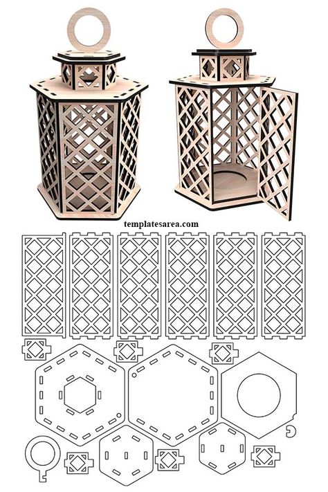 Decorative Lanterns Indoor, Diy Wooden Lantern, Wood Template, Lantern Template, Laser Cut Lamps, Geometric Lantern, Wooden Lantern, Diy Laser Cut, Laser Cut Wood Crafts