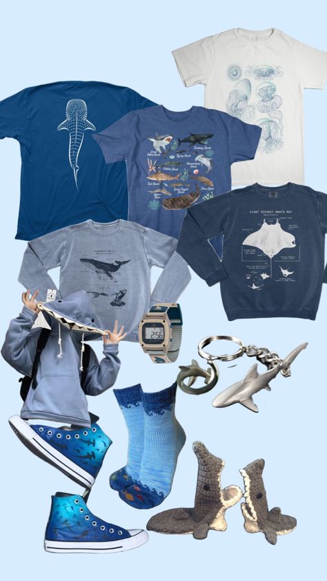 ocean themed clothing + accessories :) Shark Clothes, Vetements Shoes, Silly Clothes, Funky Outfits, Vibe Clothes, Cool Fits, Themed Outfits, Swaggy Outfits, Look Vintage