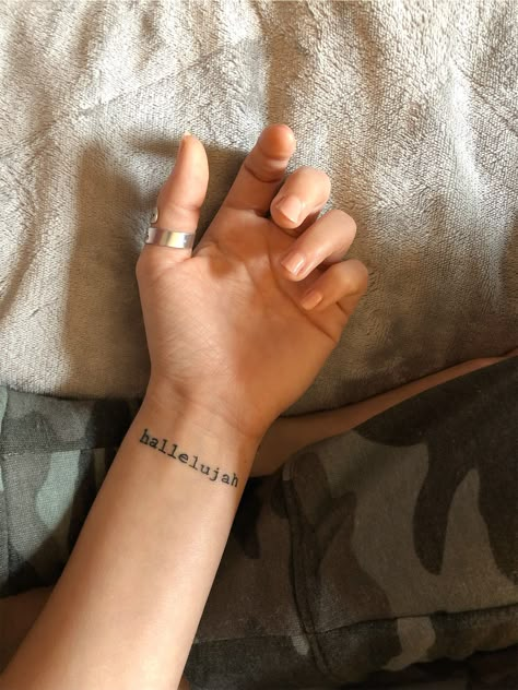 Hallelujah Even Here Tattoo, Raise A Hallelujah Tattoo, Words On Wrist Tattoo, Words Wrist Tattoo, Women’s Wrist Tattoos, Word Wrist Tattoos, Hosanna Tattoo, Wrist Tattoos For Women Words, Wrist Word Tattoos