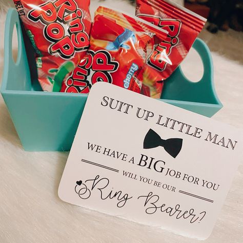 Ring Bearer Proposal For Baby, Junior Groomsman Proposal Ideas, How To Ask Ring Bearer, Asking To Be Ring Bearer, Will You Be My Ring Bearer Boys, Ring Barrer Proposal Ideas Boys, Diy Ring Bearer Proposal, Ring Bearer Proposal Box Cute Ideas, Ring Bearer Proposal Toddler