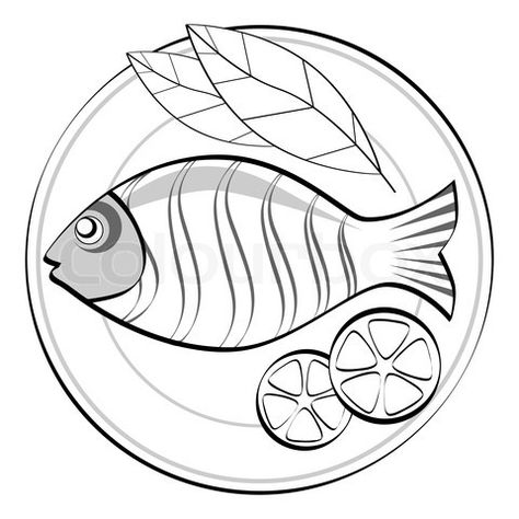 fish in plate Food Drawing Easy, How To Draw Fish, Easy Fish Drawing, Fish Sketch, Plate Drawing, Chicken Illustration, Drawn Fish, Fish Crafts, Fish Plate