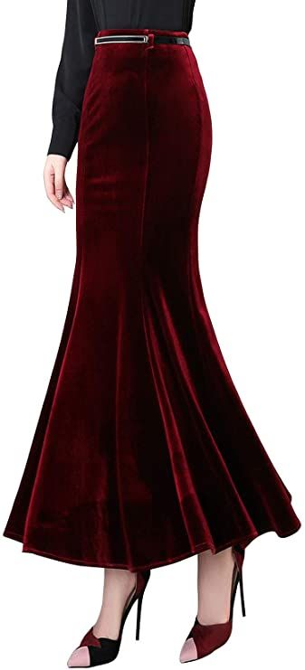 Amazon.com: ebossy Women's High Waist Bodycon Velvet Fishtail Mermaid Maxi Skirt Evening Party : Clothing, Shoes & Jewelry Ruffle Long Skirt, Mermaid Maxi Skirt, Bodycon Maxi Skirt, Xmas List, Trumpet Skirt, Fishtail Skirt, Long Skirts For Women, Velvet Skirt, Mermaid Skirt