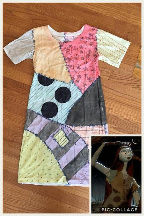 DIY Sally costume from Nightmare Before Christmas. Mickeys Halloween Party, Jack And Sally Costumes, Sally Stitches, Sally Halloween Costume, Jack Costume, Rag Doll Dress, Sally Dress, Nightmare Before Christmas Costume, Scrappy Patchwork