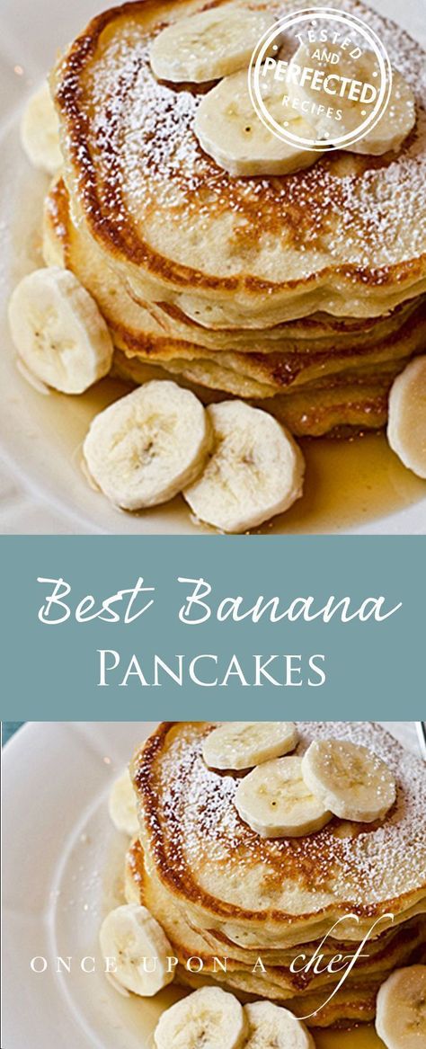 Fluffy on the inside, crispy on the outside, and delicately flavored with bananas and vanilla — these are phenomenal banana pancakes. The recipe, believe it or not, is adapted from a Williams Sonoma children’s cookbook, which only proves how easy they are to make. #pancakes #breakfast #testedandperfected Pancake For One, Pancake Banane, Banana Pancake, Banana Pancakes, Banana Recipes, Pancakes And Waffles, Breakfast Time, Omelet, Pancake Recipe