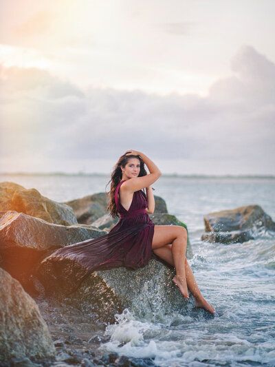 High School Senior Portraits in Myrtle Beach, SC | Pasha Belman Beach Poses With Dress Long, Beach Stool Photoshoot, Beach Dress Photoshoot, Beach Fashion Photography, Beach Senior Pictures, Beach Fashion Shoot, Senior Pictures Ideas, Dress Posing, Beach Poses By Yourself Photo Ideas