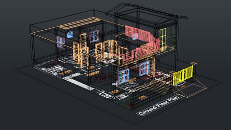 3D model of house plan is available in this Autocad drawing file. Download now. - Cadbull Autocad 3d Drawing House, Single Floor House Plan, House Drawing Tutorial, Dwg Download Free, 3d House Drawing, Kitchen Design Software Free, Autocad 3d Modeling, 3d Interior Design Software, Home Design Software Free