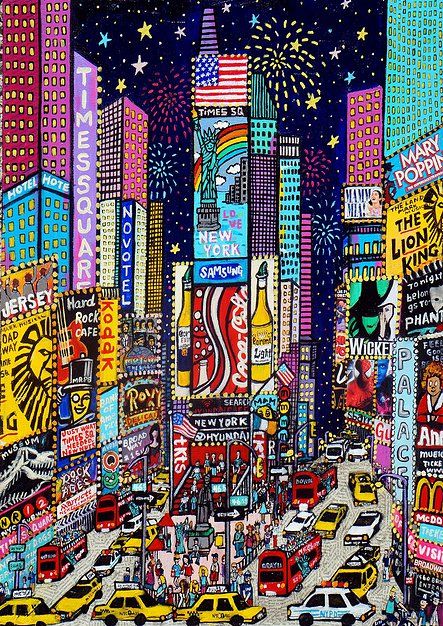 New York Aesthetic Drawing, New York Art Drawing, New York Art Painting, New York Cartoon, New York Images, New York Drawing, Images Pop Art, Square Canvas Art, New York Painting