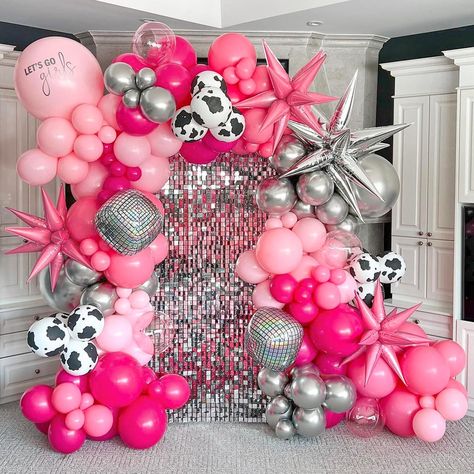 PRICES MAY VARY. What You Get: The included 40pcs hot pink balloons 12inchx5, 10inchx15, 5inchx20, 35pcs light pink balloons 12inchx5, 10inchx10, 5inchx20, 10pcs blush dusty balloons 10inchx5, 5inchx5, 21pcs silver balloons 18inchx1, 10inchx10, 5inchx10, 18inch light pink balloonsx1, 12inch transparent balloonsx4, 12inch cow print balloonsx8, 22inch pink starburst balloonsx3, 22inch silver starburst balloonsx1, 22inch disco foil balloonsx2, glue dotsx1, decorative stripx1, fishing linex1 Good Qu Disco Cowgirl Bday Party, Pink Cowgirl Birthday Party Western Theme, Disco Cowboy Birthday Party, Pink Cowgirl Party Theme, Pink Disco Graduation Party, Let’s Go Girls Birthday Theme, Blue Cowgirl Party, 9th Birthday Party Themes, Cowgirl 40th Birthday Party